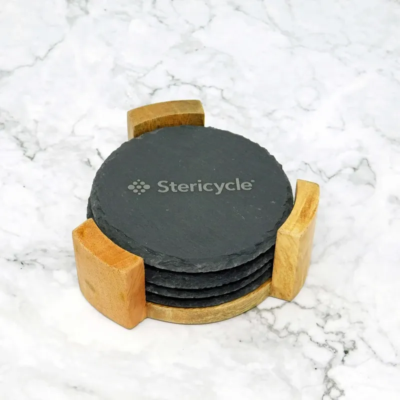 4 Pc. Slate Coaster Set with Wood Stand