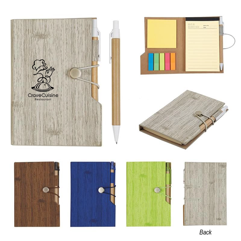 4" x 6" Woodgrain Look Notebook With Sticky Notes And Flags