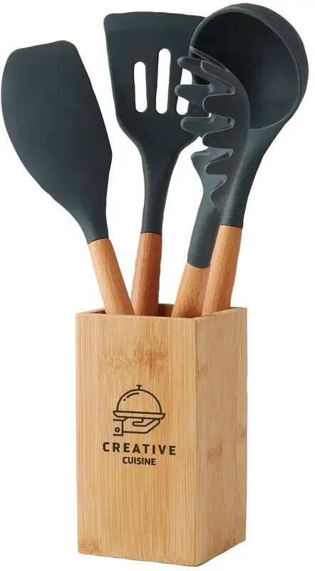 Custom Branded 5-Piece Bamboo & Silicone Utensil Set