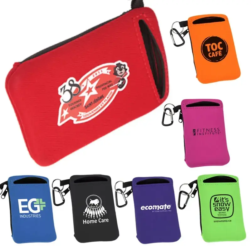 Neoprene Phone Sports Pouch with Keyring - Portable Wallet and Valuables Holder