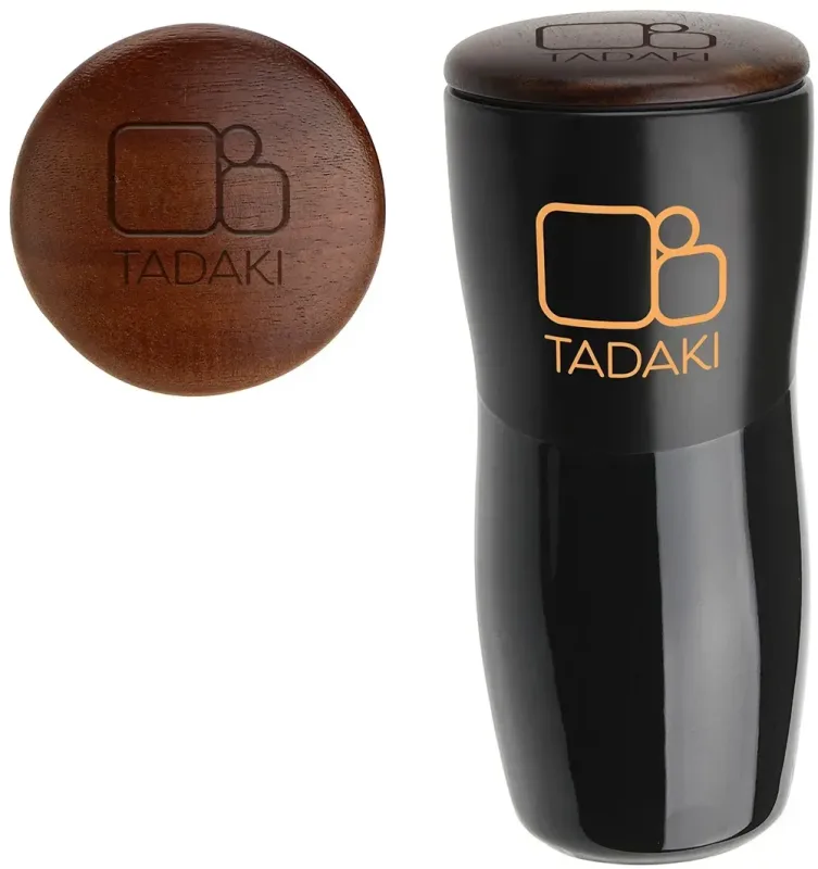 Adriano Personalized 12 oz Ceramic Tumbler with Wood Lid — view 2