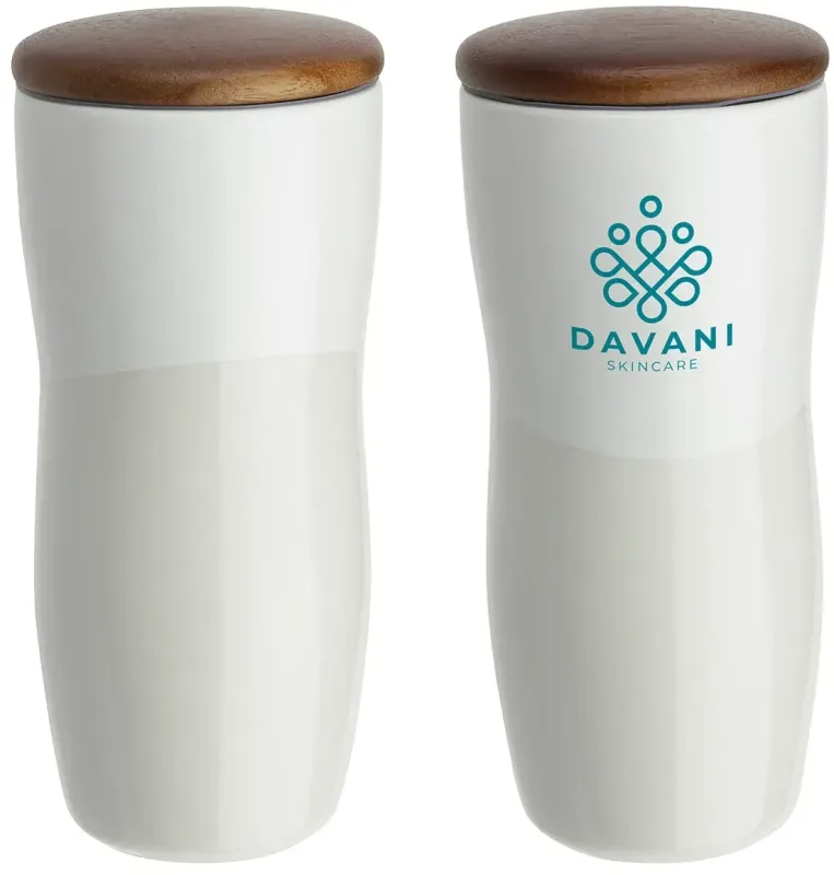 Adriano Personalized 12 oz Ceramic Tumbler with Wood Lid — view 5