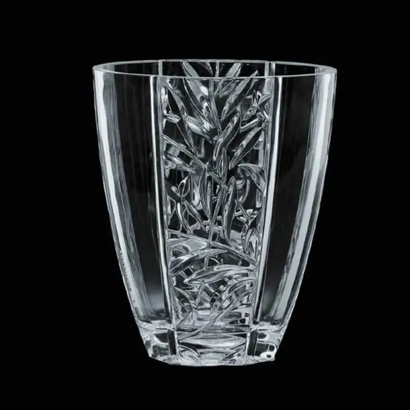 Art Nouveau Custom Crystal Vase - 24% Lead Crystal, Tapered Body, Intricate Cuts