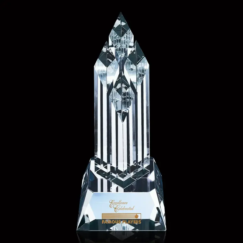 Custom Crystal Ashwood Tower Award with Four Square Towers