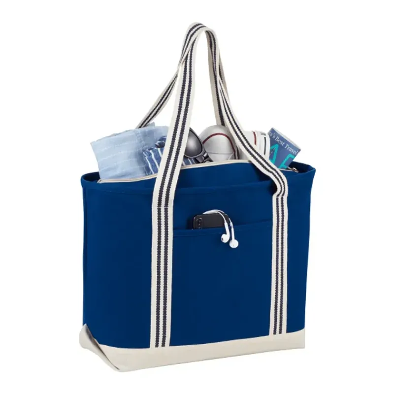 Custom Branded Cotton Zippered Boat Tote - 20oz Atlantic Stripe — view 3