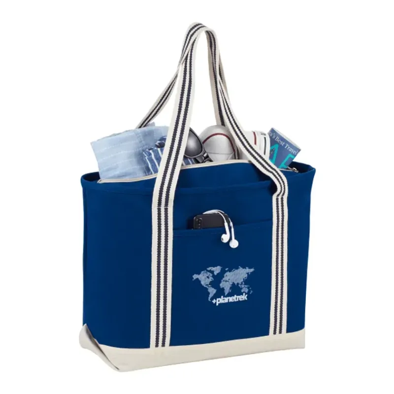Custom Branded Cotton Zippered Boat Tote - 20oz Atlantic Stripe — view 5