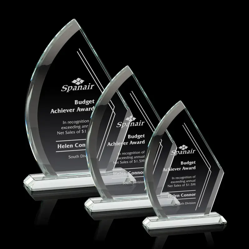 Ayrton Custom Crystal Award with Beveled Curve Sketch and Sharp Edge Design