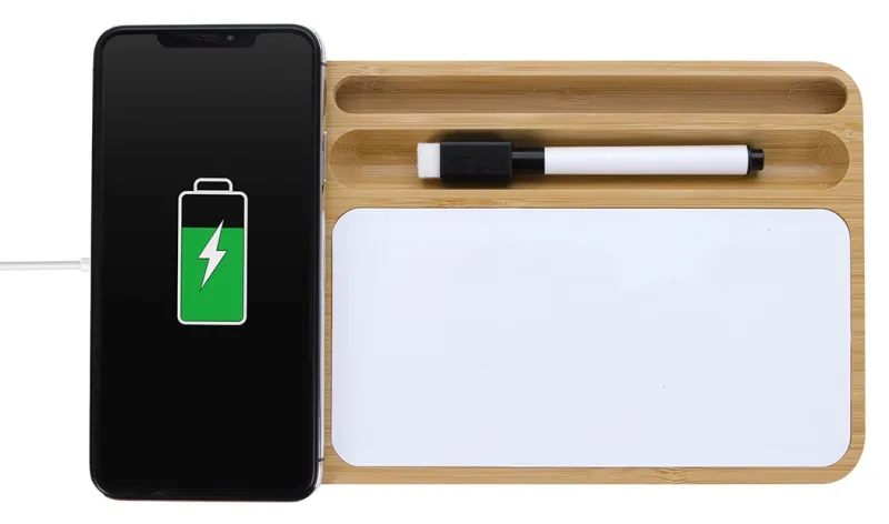 Custom Bamboo 10W Wireless Charging Base with Dry Erase Board — view 2