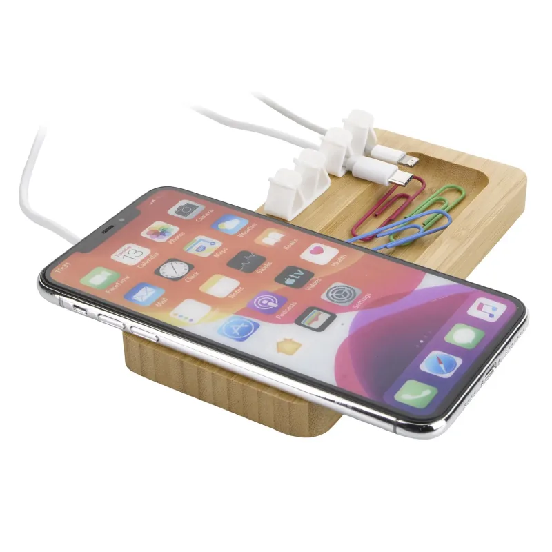 Bamboo 10W Wireless Charging Pad with Cable Organizer — view 2