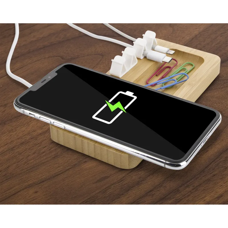 Bamboo 10W Wireless Charging Pad with Cable Organizer — view 4