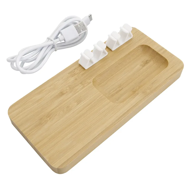 Bamboo 10W Wireless Charging Pad with Cable Organizer — view 5