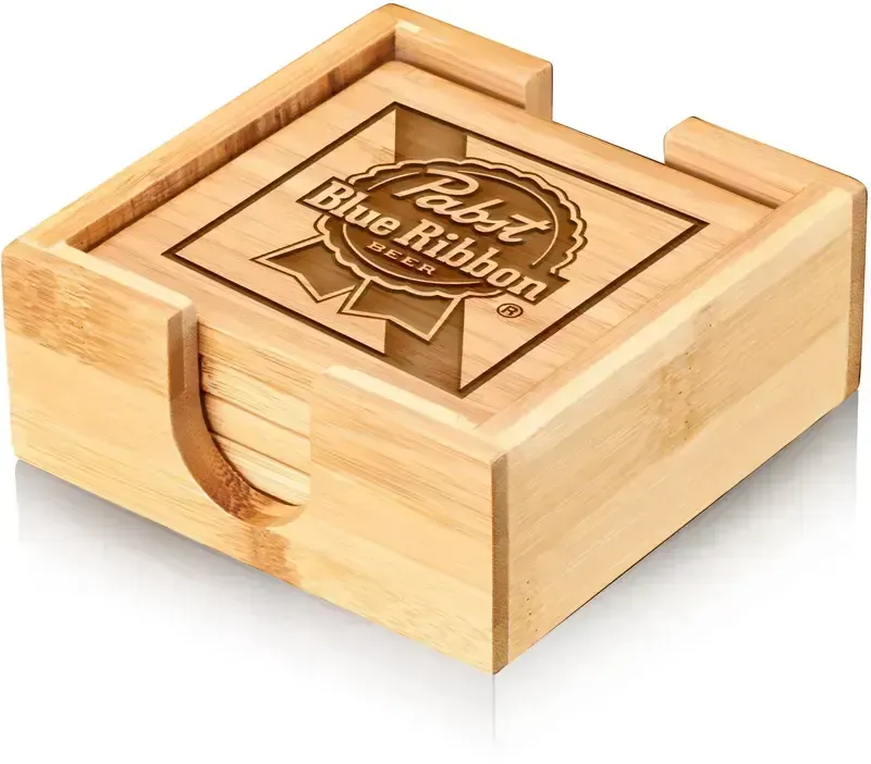 Eco-Friendly Engraved Bamboo Coaster Set