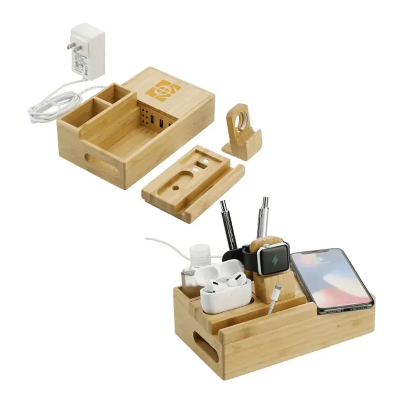 Custom Bamboo Wireless Charging Dock Station — view 12