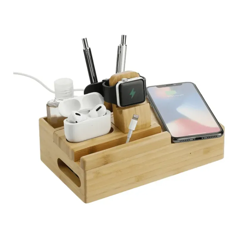 Custom Bamboo Wireless Charging Dock Station — view 4