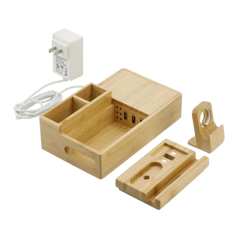 Custom Bamboo Wireless Charging Dock Station — view 6