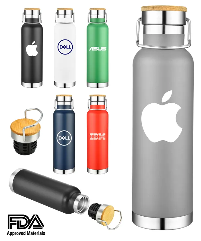 Bamboo Lid Stainless Steel Travel Bottle (22oz)
