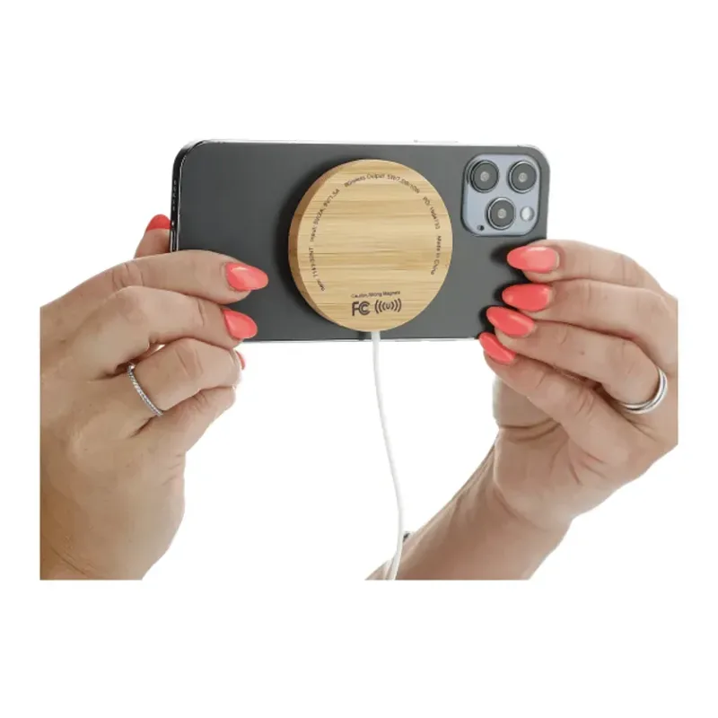 Custom Bamboo MagClick™ Fast Wireless Charging Pad — view 3