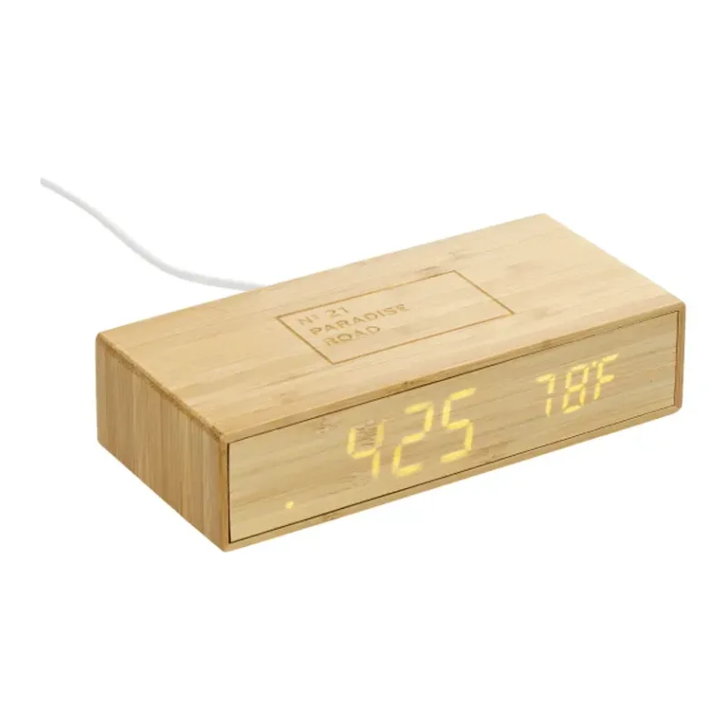Custom Bamboo Desk Clock with Wireless Charging Feature — view 11