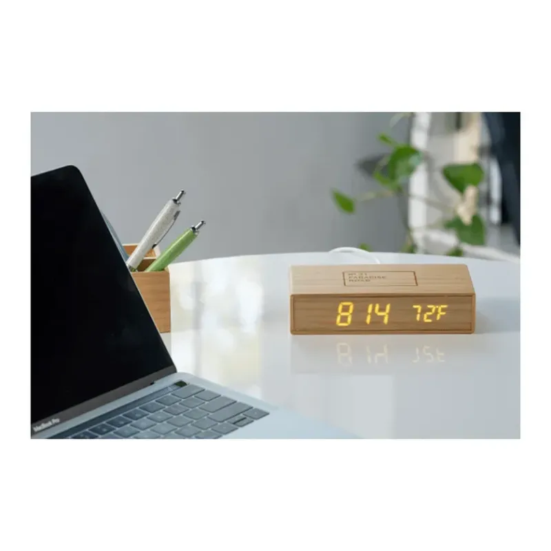 Custom Bamboo Desk Clock with Wireless Charging Feature — view 14