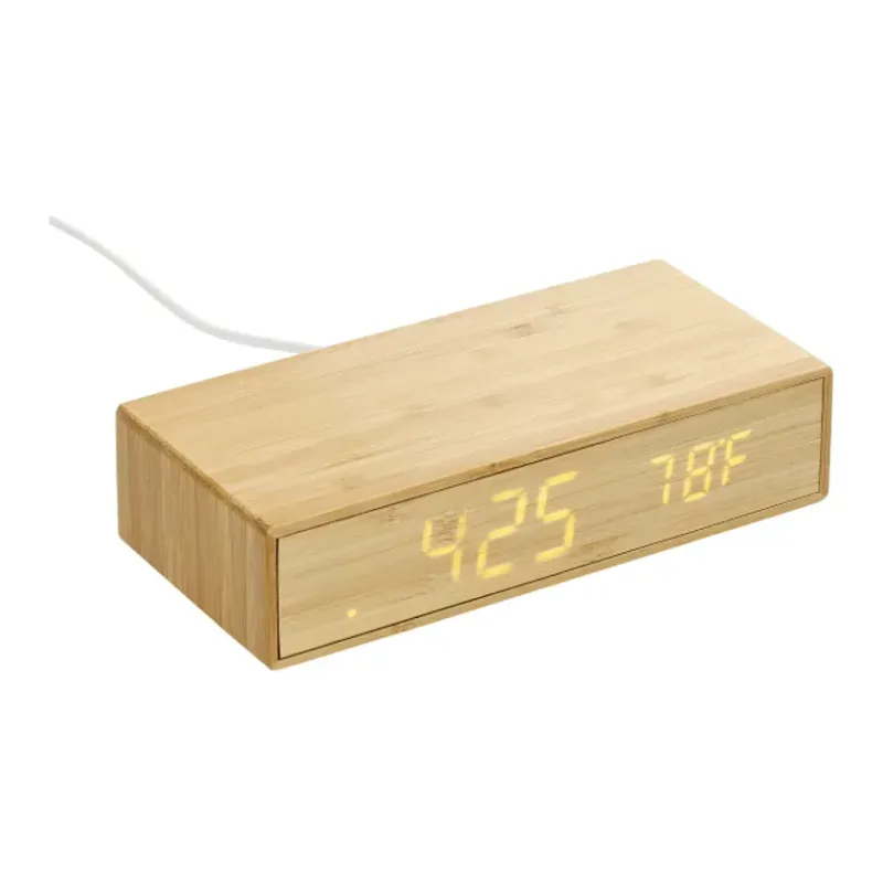 Custom Bamboo Desk Clock with Wireless Charging Feature — view 8