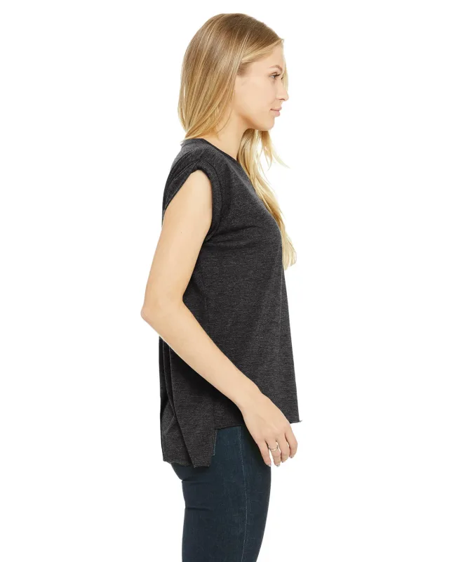 Bella + Canvas Ladies' Flowy Muscle T-Shirt with Rolled Cuff — view 21