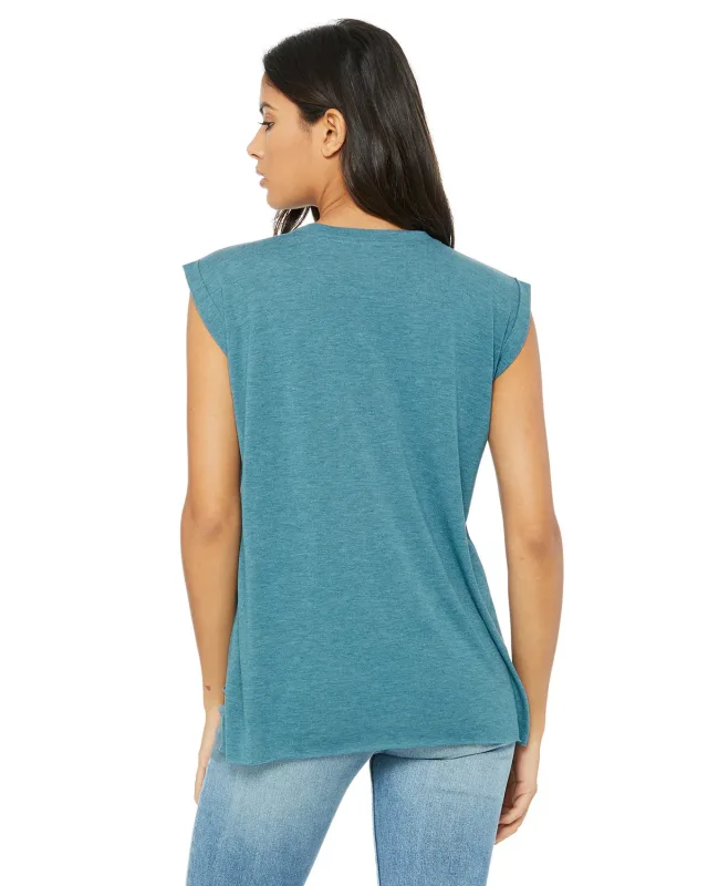 Bella + Canvas Ladies' Flowy Muscle T-Shirt with Rolled Cuff — view 22