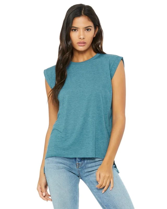 Bella + Canvas Ladies' Flowy Muscle T-Shirt with Rolled Cuff — view 23