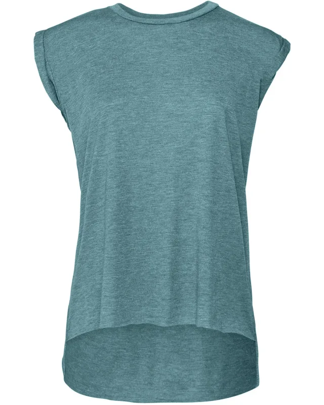 Bella + Canvas Ladies' Flowy Muscle T-Shirt with Rolled Cuff — view 26