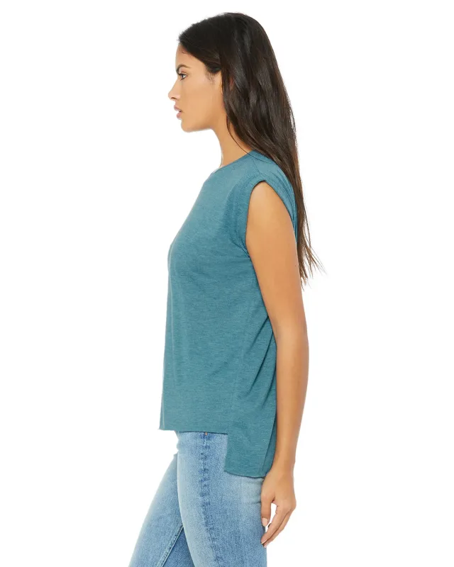 Bella + Canvas Ladies' Flowy Muscle T-Shirt with Rolled Cuff — view 27