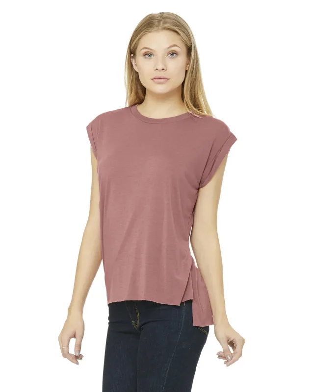 Bella + Canvas Ladies' Flowy Muscle T-Shirt with Rolled Cuff — view 33