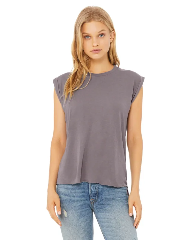 Bella + Canvas Ladies' Flowy Muscle T-Shirt with Rolled Cuff — view 36