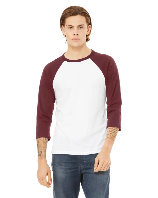 Bella + Canvas Unisex Three-Quarter Sleeve Baseball T-Shirt — view 88