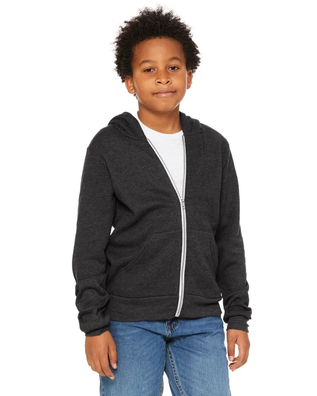 Bella + Canvas Youth Sponge Fleece Full-Zip Hooded Sweatshirt — view 17