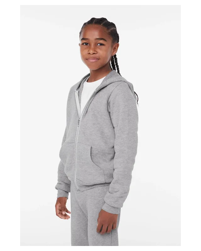 Bella + Canvas Youth Sponge Fleece Full-Zip Hooded Sweatshirt — view 3