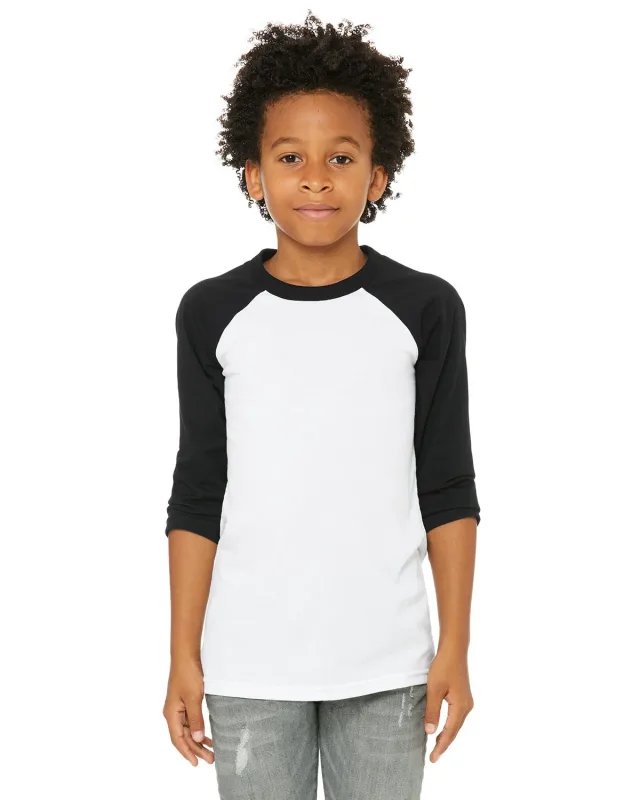 Bella + Canvas Youth Three-Quarter Sleeve Baseball T-Shirt — view 12