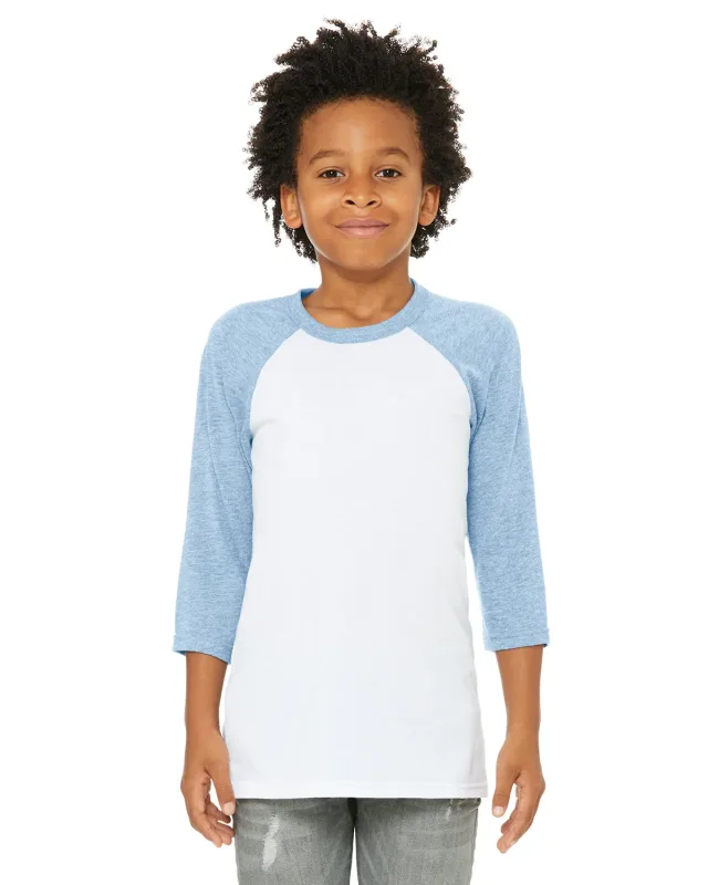 Bella + Canvas Youth Three-Quarter Sleeve Baseball T-Shirt — view 18