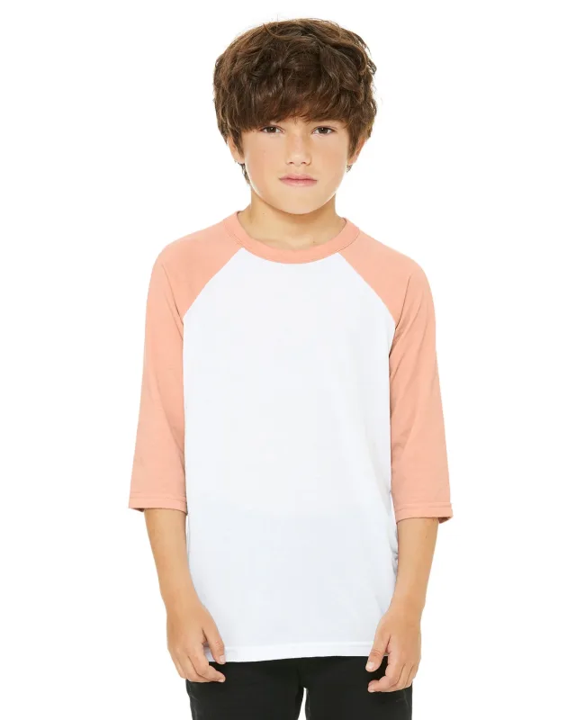 Bella + Canvas Youth Three-Quarter Sleeve Baseball T-Shirt — view 23