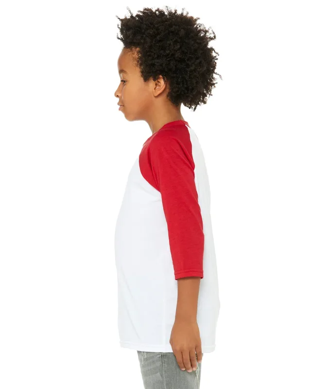 Bella + Canvas Youth Three-Quarter Sleeve Baseball T-Shirt — view 8