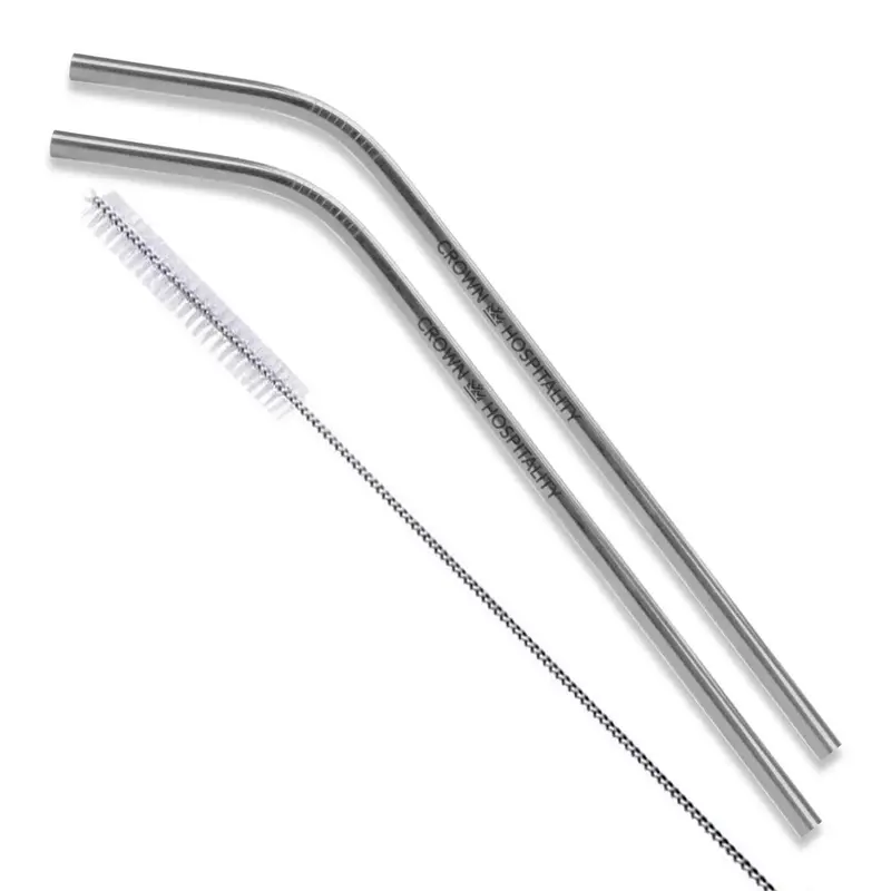 Bent Stainless Steel Straws: Set of 2 in Silver