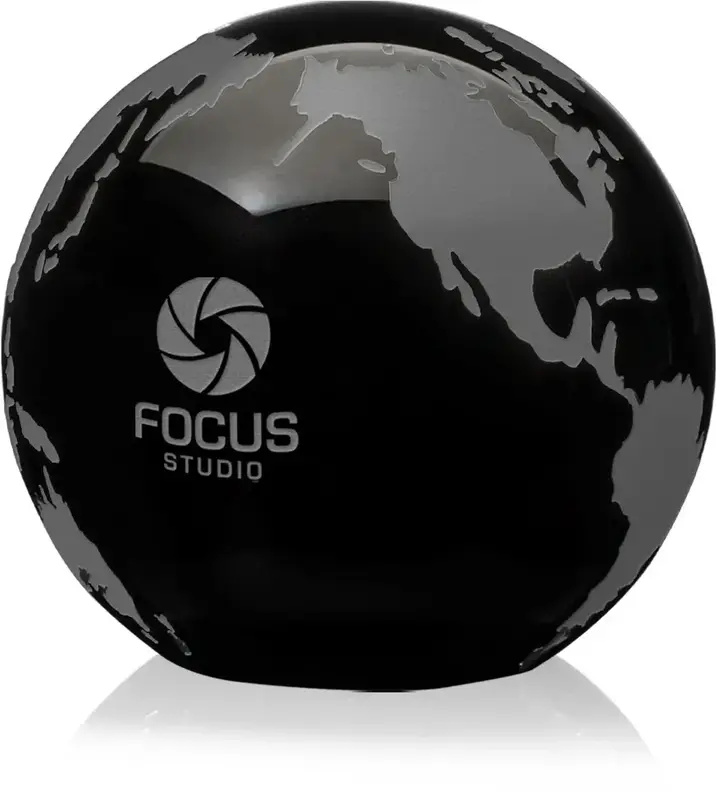 Custom Etched Black Glass Globe for Promotional Branding