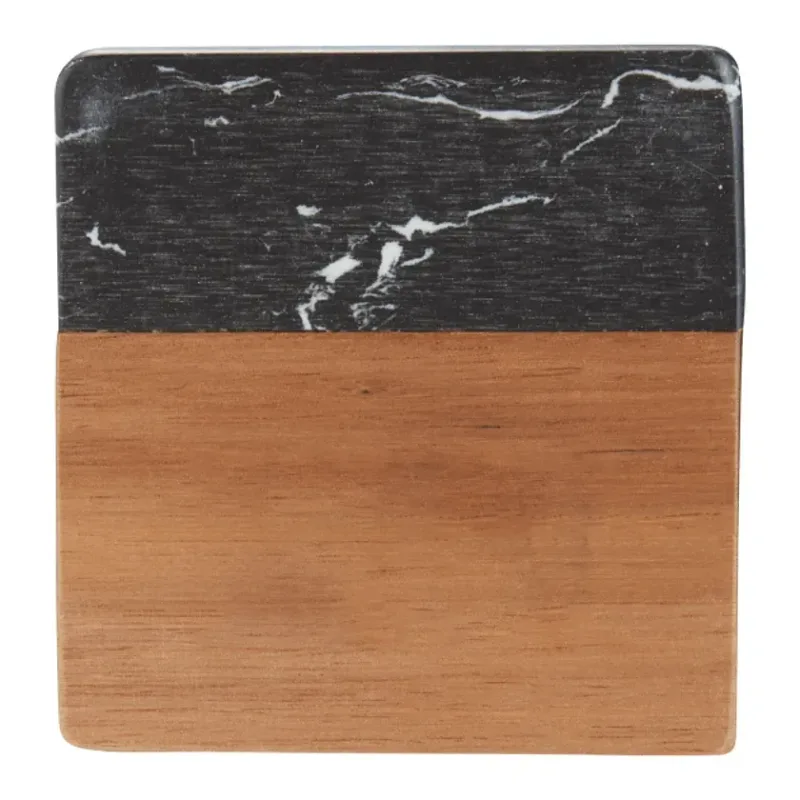 Black Marble and Wood Coaster Set — view 2