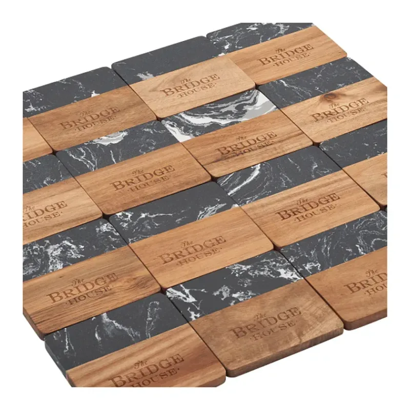Black Marble and Wood Coaster Set — view 3
