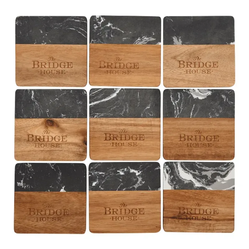 Black Marble and Wood Coaster Set — view 4