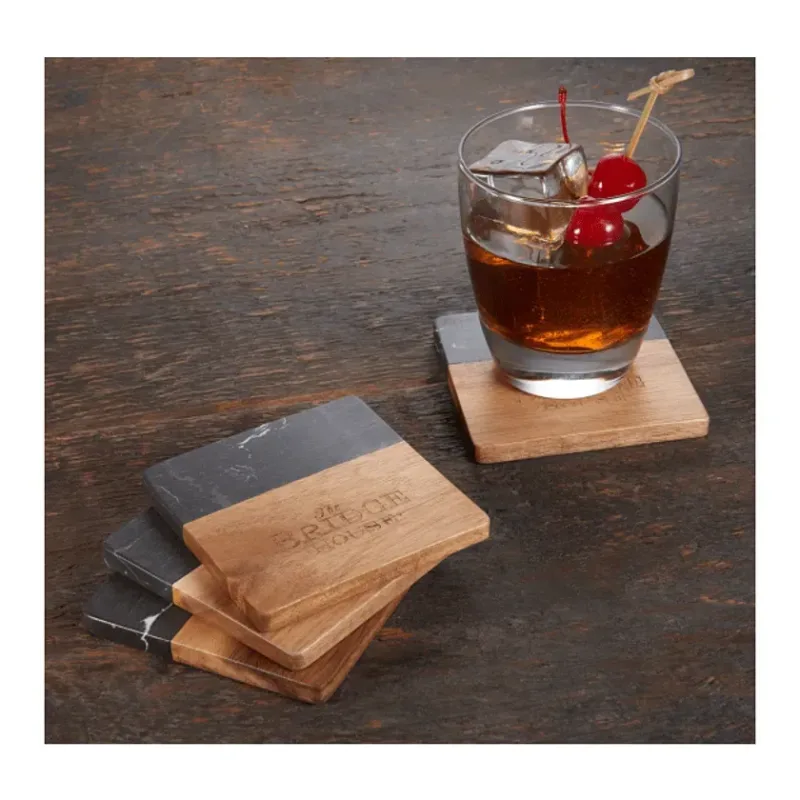 Black Marble and Wood Coaster Set — view 8