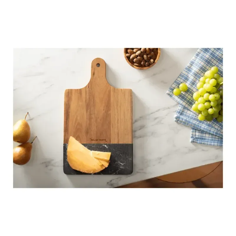 Custom Branded Black Marble and Wood Cutting Board — view 2