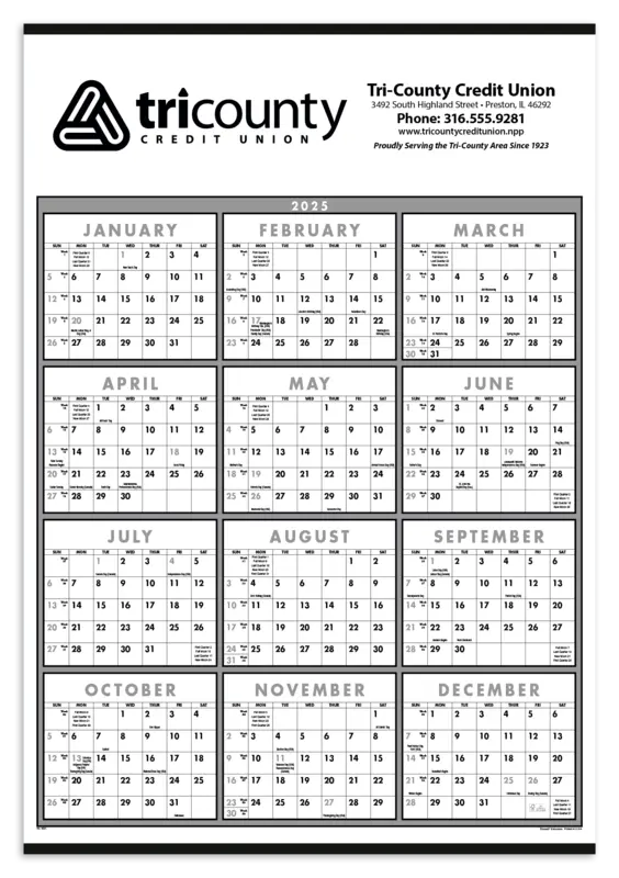 Black & White Span-A-Year Non-Laminated Calendar