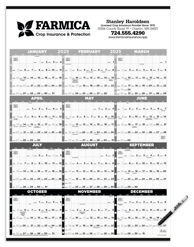 Black & White Time Management Span-A-Year Laminated w/Marker