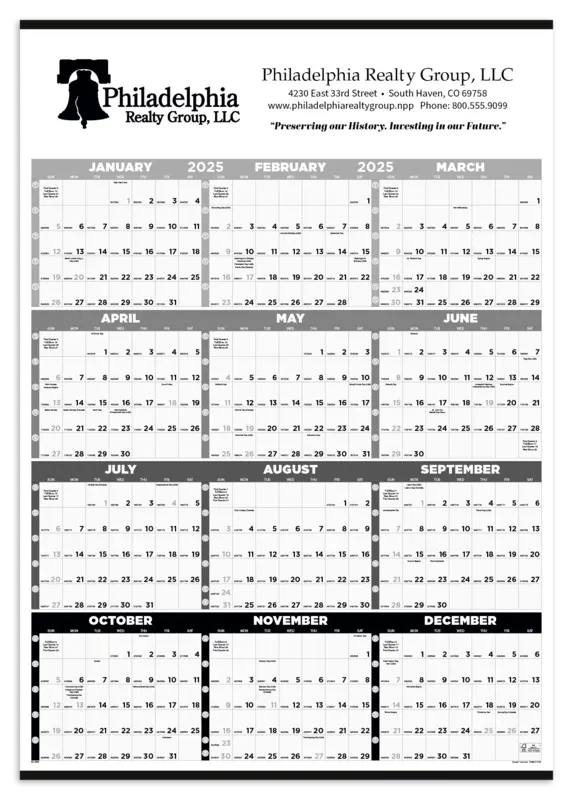 Black & White Time Management Span-A-Year Non-Laminated Calendar