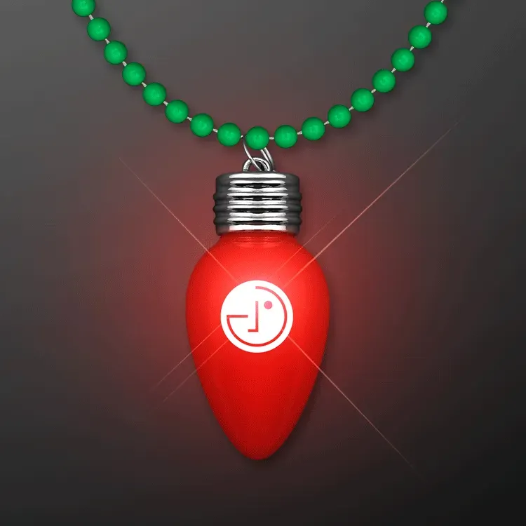 Blinking Red Bulb Christmas Charm on Green Beads