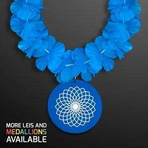 Blue Flower Hawaiian Lei with Custom Medallion β view 1